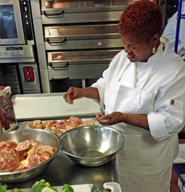 Mantua resident Josephine “Joe” Samuel works on healthifying her family's fried chicken recipe